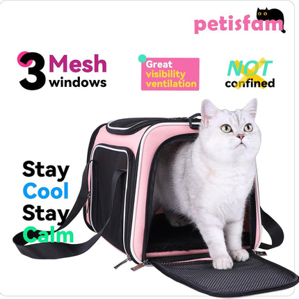 Soft Pet Carrier for Medium Cats and Small Dogs with Cozy Bed, 3 Doors, Top Entrance | Airline Approved, Escape-Proof, Breathable, Leak-Proof, Easy Storage (Pink)