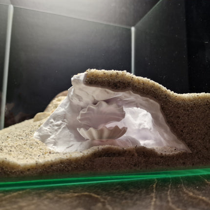 Aquarium Cave with Integrated Clam Shell Hide – 3D Printed Rock Texture Decor for Fish Tanks, Aquascapes, and Reptile Terrariums - "Hidden Shell" Model