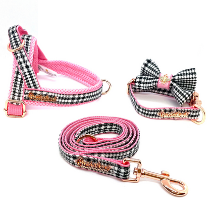 Princess Houndstooth Pink One-Click Dog Harness