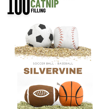 100% Silvervine/Catnip Filled Sport Ball Set - 4-Pack