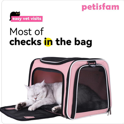 Soft Pet Carrier for Medium Cats and Small Dogs with Cozy Bed, 3 Doors, Top Entrance | Airline Approved, Escape-Proof, Breathable, Leak-Proof, Easy Storage (Pink)