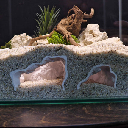 3D Printed Terrarium Cave – Rock Hideout for Terrarium, Aquarium - Customizable Sizing - "Offset Chamber" Model