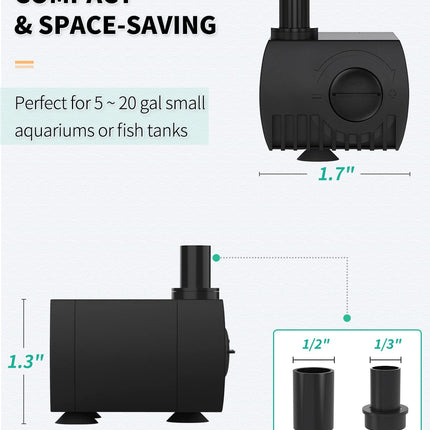 Pawfly Aquarium 80 GPH Submersible Water Pump 4 W Compact Quiet Pump with 2.6 ft. High Lift for Indoor Buckets Fish Tanks and Fountains up to 50 Gallons 🍁 All In One Marketplace Canada