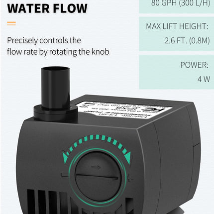 Pawfly Aquarium 80 GPH Submersible Water Pump 4 W Compact Quiet Pump with 2.6 ft. High Lift for Indoor Buckets Fish Tanks and Fountains up to 50 Gallons 🍁 All In One Marketplace Canada