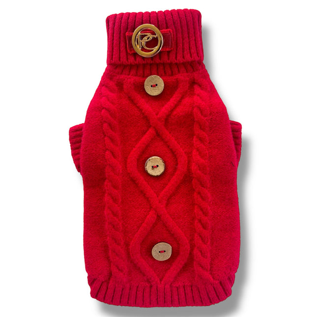 Puccissimé Pet Couture Red Cable-Knit Dog Sweater
