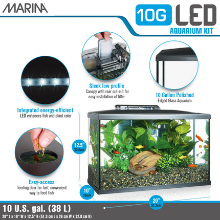 Marina LED Aquarium Kit, 10 US Gallon