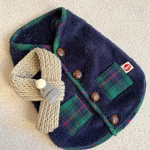 Doggie Haute Couture Jackson Dog Sweater & Scarf – Plaid Winter Outfit for Dogs