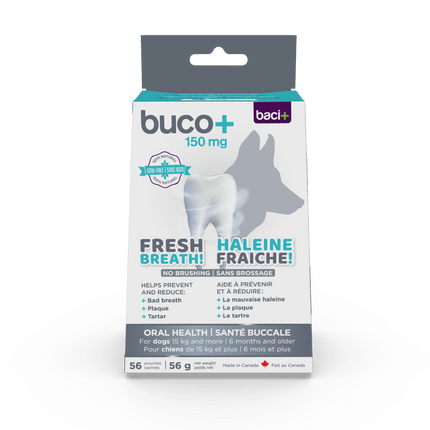 Buco+ 150mg – Soins Dentaires Naturels pour Chiens et Chats +15KG