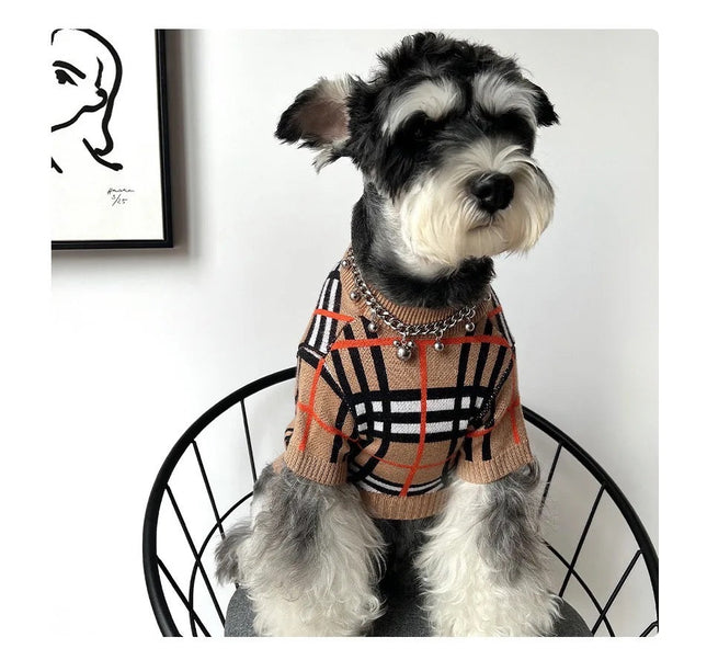 Doggie Haute Couture Dog Knit Sweater | Brrbrry Plaid Dog Sweater