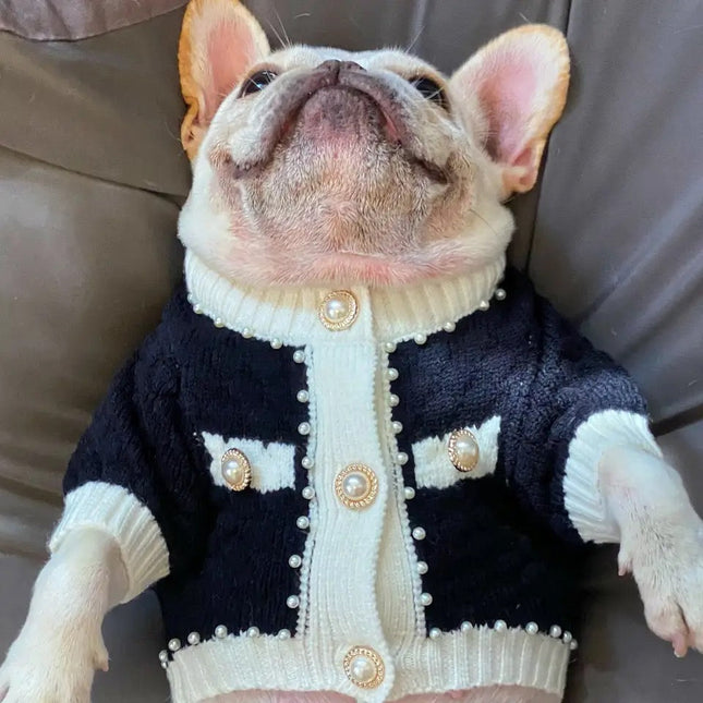 Doggie Haute Couture Coco Chewnel Pearl Cardigan Dog Sweater | Button Up Dog Sweater