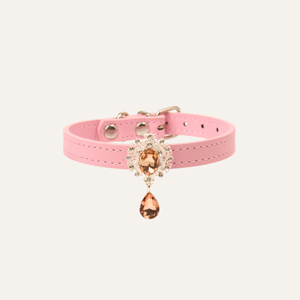 MoriCat Premium Gift Bundle Box with Teardrop Jewel in Rose on Pink Collar with Pink Bowtie