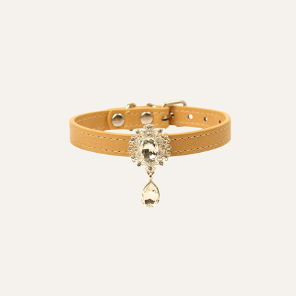 MoriCat Premium Gift Bundle Box with Teardrop Jewel in Crystal on Beige Collar with Golden Bowtie