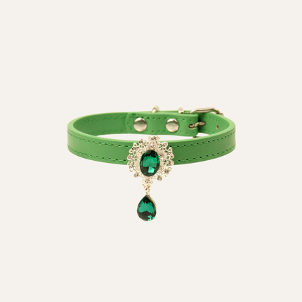 MoriCat Premium Gift Bundle Box with Teardrop Jewel in Emerald on Green Collar with Green Bowtie