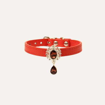 MoriCat Premium Gift Bundle Box with Teardrop Jewel in Ruby on Red Collar with Red Bowtie