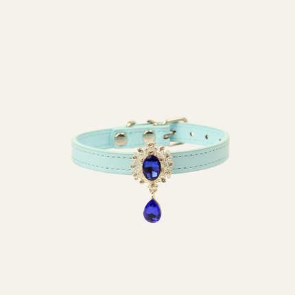 MoriCat Premium Gift Bundle Box with Teardrop Jewel in Sapphire on Blue Collar with Deep Blue Bowtie