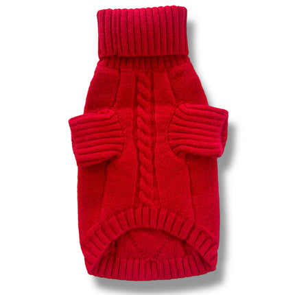 Puccissimé Pet Couture Red Cable-Knit Dog Sweater