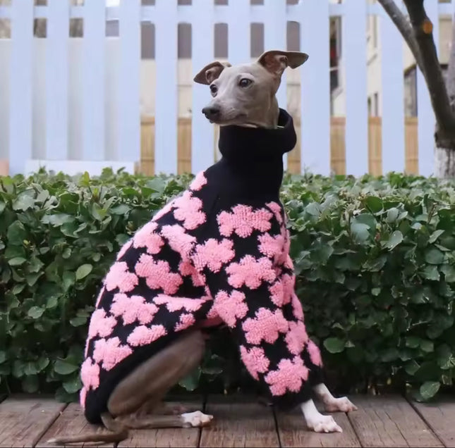 Doggie Haute Couture Pawsh Petals Sweater – Pink & Black Crochet Luxe Knit
