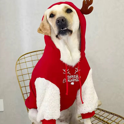 Merry Christmas Reindeer Dog Hoodie – Cozy Red & White Holiday Sweater