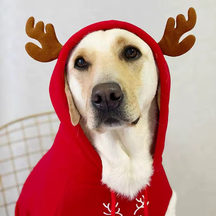 Merry Christmas Reindeer Dog Hoodie – Cozy Red & White Holiday Sweater