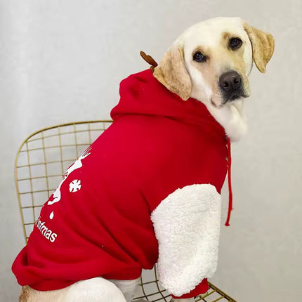 Merry Christmas Reindeer Dog Hoodie – Cozy Red & White Holiday Sweater