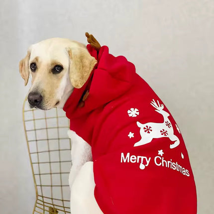 Merry Christmas Reindeer Dog Hoodie – Cozy Red & White Holiday Sweater