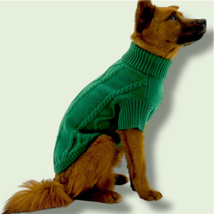 Puccissimé Pet Couture Green Cable-Knit Dog Sweater