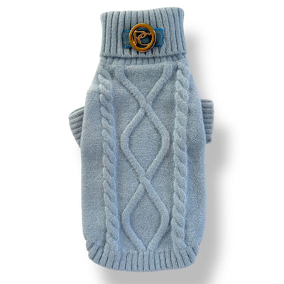 Puccissimé Pet Couture Blue Cable-Knit Dog Sweater