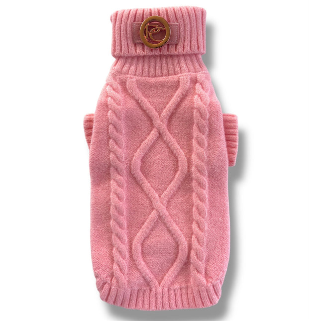 Puccissimé Pet Couture Pink Cable-Knit Dog Sweater