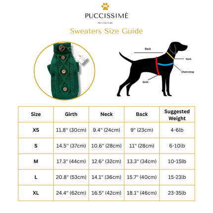 Puccissimé Pet Couture Green Cable-Knit Dog Sweater