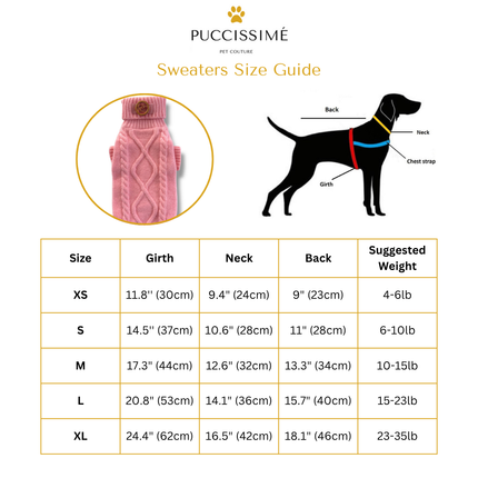 Puccissimé Pet Couture Pink Cable-Knit Dog Sweater