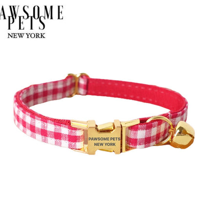 red gingham adjustable dog collar