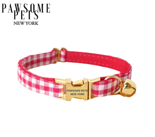 red gingham adjustable dog collar